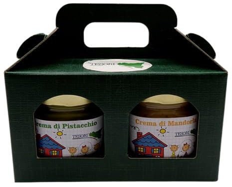 Box Crema Spalmabile alla mandorla e al pistacchio, lavorazione artigianale, barattoli da 200 g