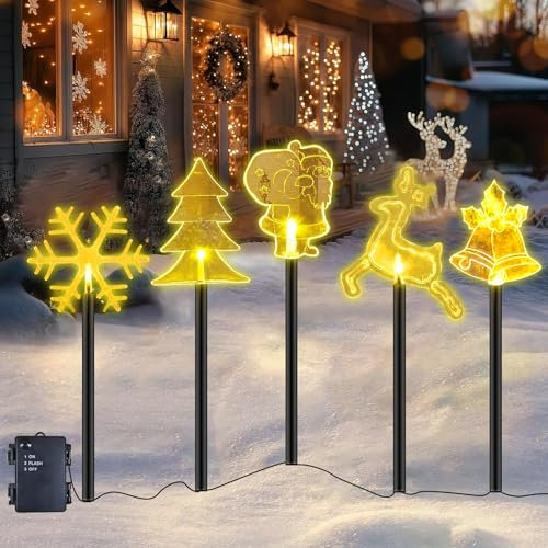 LED Gartenstecker 5er Set,Acryl Weihnachtsbeleuchtung Außen,Garten Deko Beleuchtung,LED Gartenstecker Weihnachten,Weihnachtsdeko Outdoor,Wasserdicht Batterie Gartenleuchte,Garten Lichterkette Außen