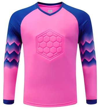 YiZYiF Maglia da Calcio Imbottita per Portiere da Uomo Manica Lunga Camicia per Abbigliamento da Portiere Giovanile per Sportivi Rosa Caldo M