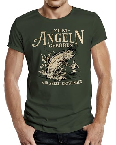 Herren T-Shirt für Angler: Zum Angeln geboren - Zur Arbeit gezwungen