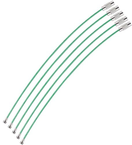 webbomb® 5x Schlüsselringe aus Drahtseil 1,5x 150mm Edelstahl Gepäckanhänger mit PVC Ummantelung & Drehverschluss multifunktionale Drahtringe Schlüsselanhänger Schlüssel Organizer (Grün)