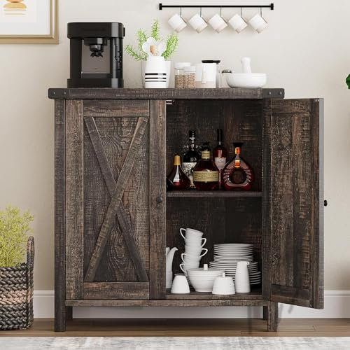 HAUSPROFI Sideboard Küchenschrank, Buffetschrank Aufbewahrungsschrank Landhausstil mit 2 Türen Regalen 76 x 40 x 80 cm Eingangsschrank Verstellbare Ablagen für Wohnzimmer,Vintagebraun
