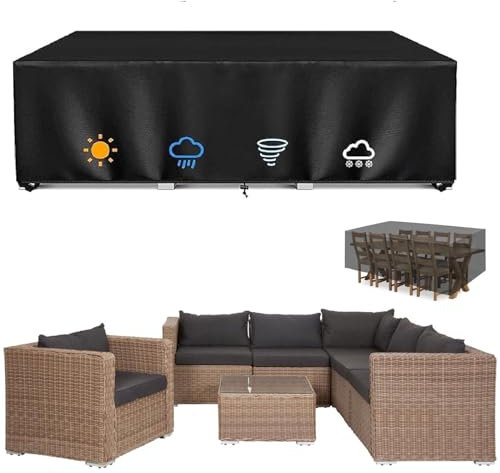 Housse De Protection Salon De Jardin 270x150x90cm Bache Table De Jardin 420d Tissu Oxford Imperméable Résistance Anti-Uv Bache Exterieur Rectangulaire Bâche Salon De Jardin Avec Boucle Coupe Vent