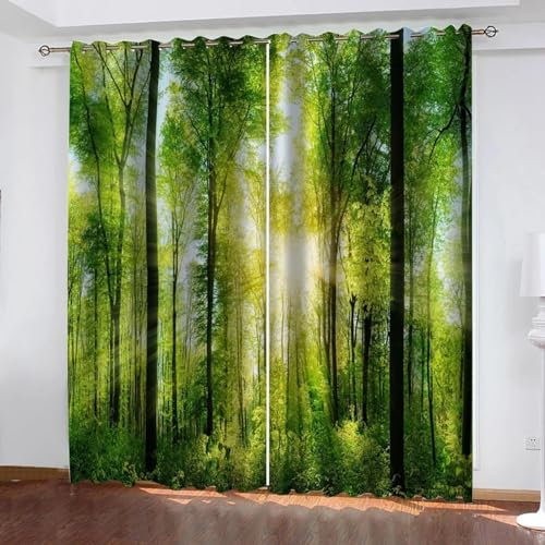 3D-Design-Druckmuster, günstiger natürlicher Wald, grüner Baum, Schlafzimmer, Wohnzimmer, Verdunklungsvorhang, Schattierungsvorhang, Dekor, Fenstervorhänge BxH/2x83x130cm Vorhang Blickdicht