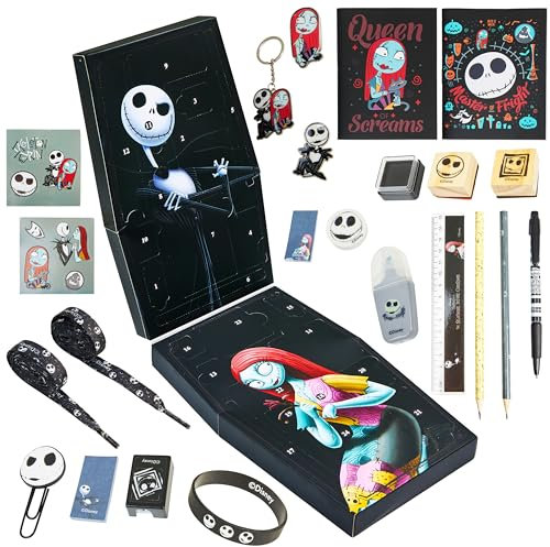 Disney The Nightmare Before Christmas Adventskalender 2025 Frauen Teenager Weihnachtskalender Countdown Kalender mit 24 Geschenk Schreibwaren (Schwarz)