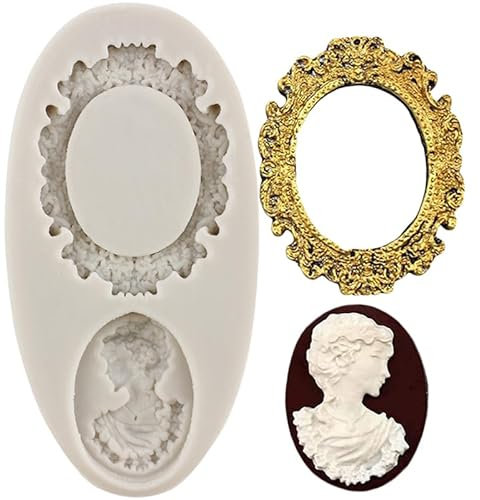 MINFEIDMS Cameo with Picture Frame Silicone Mould Lady Avatar Fondant Moulds for Cake Decorating Cupcake Topper Candy Chocolate Gum Paste Polymer Clay