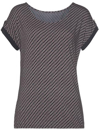 VIVANCE Damen Kurzarmshirt angeschnittene Ärmel mit Knopf, Gummizug am Bund, weich fließende Viskose-Elasthan-Qualität