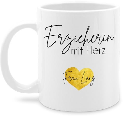 Tasse Tassen 325ml - Erzieherin mit Herz mit Name | KITA Abschiedsgeschenk Erzieherin Geschenk Abschied | Danke Erzieherin Geschenk Kindergarten - 325 ml - Weiß - geschenke für erzieherinnen