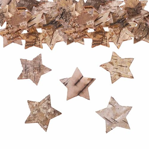 ParPix Groß Streudeko Birkensterne 4,5cm, Konfetti Holzsterne Weihnachts Tischdeko, Holzsterne zum Basteln für Hochzeit, Sterne Konfetti Dekorationen, Birkenholz Sterne Confetti Weihnachten Deko