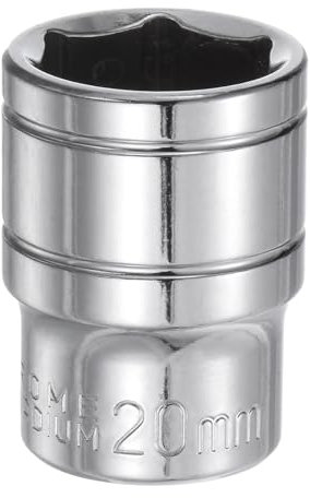 sourcing map 6-Point Socket 1/2 Drive 20mm Metric 1.5 Length 45# Steel Shallow Sockets Mirror Polishing Chrome Sockets for Car Repair Mechanical Maintenance Home Use