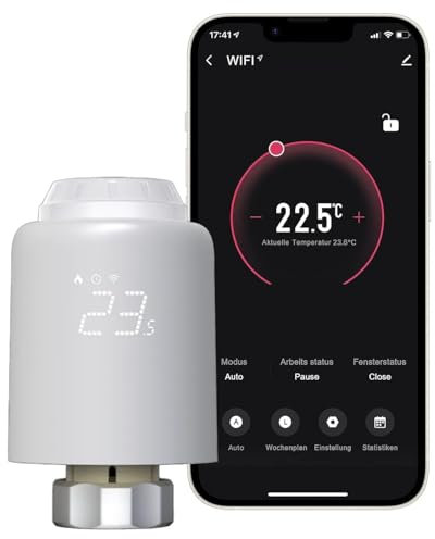 PROMOTEUP Intelligenter Thermostatkopf für Heizkörper, WLAN-Thermostate für Heizkörper, intelligentes Thermostat Heizung mit App, kompatibel mit Amazon Alexa/Home Assistant