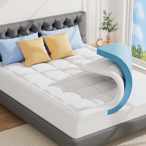 ABENE Matratzen Topper 200x200cm H3 Gel Memory Schaum Topper mit Waschbar Bambusfaser Bezug, 7cm Höhe Matratzentopper für Boxspringbett Komfortschaum Atmungsaktiv Druckverteilung(200cmx200cm, Weiß)