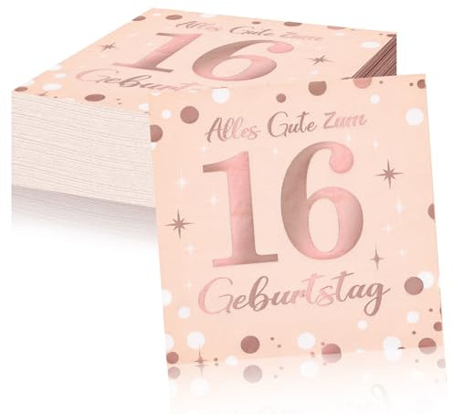Roségold Servietten für 16. Geburtstag Mädchen - Tischdeko für Eine Party zum Jahrestag