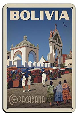 KZIWQ Metallschild, Bolivien, Copacabana, Vintage-Dekor, Kunstschild, für Zuhause, Küche, Bar, Café, Club, Höhle, Wanddekoration, Retro-Reise-Blechschild, 15 x 30 cm