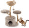 COSTWAY Arbre à Chat, Arbre a Chat Bois en Poirier Massif, 3 Plateformes, 2 Poteaux à Griffer en Jute, Condo, Tissue Peluche, Coussins Amovible, Pompon Suspendu, 60 x 60 x 105 cm (105 cm)