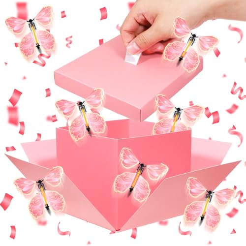 Überraschungsbox mit Fliegende Schmetterlinge, mit 8 Fliegende Schmetterlinge In Der Box, Überraschungsbox Geburtstag, Surprise Box, pop up box Geeignet für Geburtstag Valentinstag 15 x 14.8 x 12.5cm