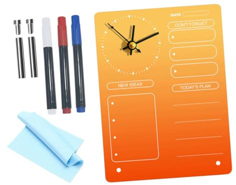 MAGICLULU 1 Satz Planungstafel mit Uhr für Schreibtisch Abwischbares Memo Board für Effizientes Zeitmanagement Klar und Elegant für Büro und Zuhause ohne Batterie
