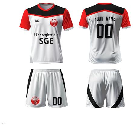 WeiaiziY Frankfurt Fußball Trikot Kinder Set,Frankfurt Personalisierte Trikot Set mit Eigenem Namen & Nummer, Fußball Geschenk Trikot für Kinder,Herren,Jungen,100% Polyester, Atmungsaktiv