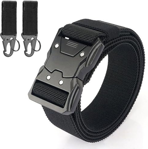 Teouuas Taktischer Gürtel Herren, Unisex Tactical Belt (Schwarz) | Nylon Canvas Militär Gürtel mit Schnellverschluss und 2 Haken, Arbeitsgürtel Herren für Draussen Sportarten Camping Vatertag
