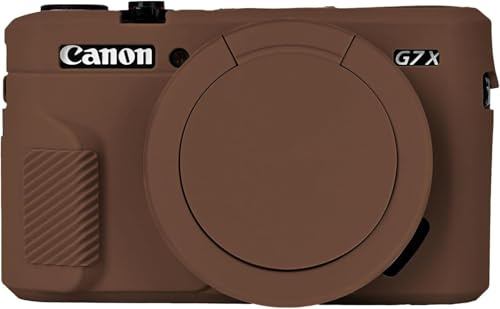 G7X Mark II Case, Protective Case for 𝐂𝐚𝐧𝐨𝐧 Powershot G7X Mark II Digital Camera, Removable Lens Cover Silicone Sleeve Soft Camera Cover Rubber Protective Body Skin (Brown with Lens Cover)