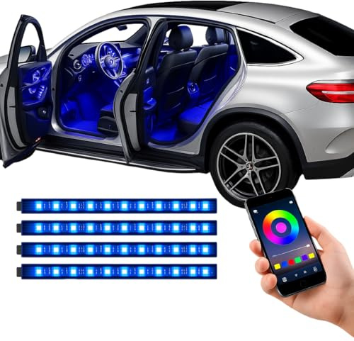 AutoGadgets24® Ambientebeleuchtung für Fahrzeug mit App Steuerung | LED Innenraumbeleuchtung, Auto Füße Licht für stilvolle Deko, Zubehör | Zigarettenanzünder-Anschluss