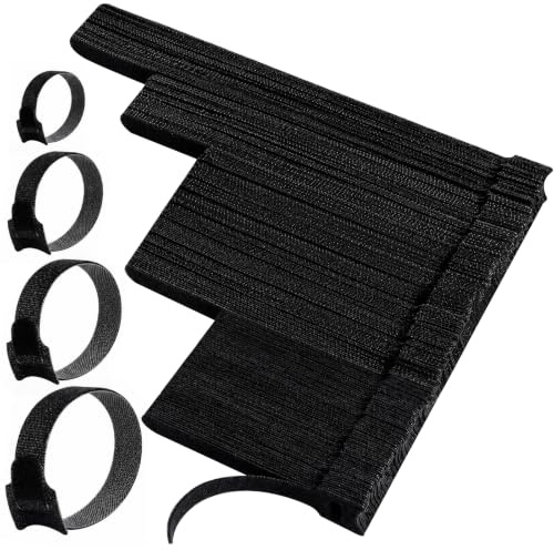TQIOQIY 200pcs Cable Ties Organizer Set, Black Reusable Self-Gripping Fabric Cable Straps Ties Hook and Loop Various Sizes Wire Ties Cord Organizer Adjustable Cable Straps for Cord Organizer