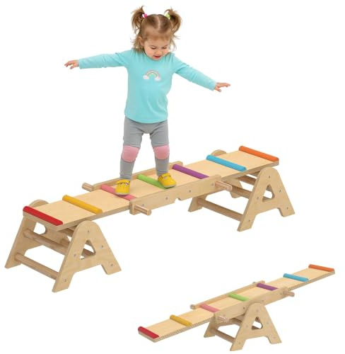 AIYAPLAY 2 In 1 Balance Wippe Kinder Schwebebalken Holz 133 x 38 x 24 cm | Wippe Schaukelwippe Garten, Balance Board für Drinnen und Draußen, Equilibrium für Kinder, Equilibrium Spielgeräte
