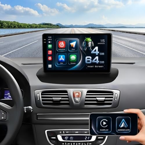Hikity 4+64G 9 Radio Android para Renault Megane 3 2009-2014 | Incell Wireless Carplay Autoradio 2 DIN GPS Navi Bluetooth 5.0 FM/RDS Cámara Trasera 4+64G
