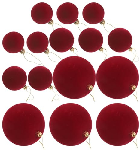 VICASKY Dunkelrote Samt Weihnachtskugeln im 15er Set : Premium beflockte Ornamentkugeln für Weihnachtsbaum & Valentinstag - Tiefrote Samtkugeln Present for Women