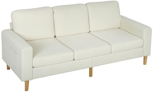 HOMCOM 3-Sitzer-Sofa, gerippt, modernes Design, 192 cm, Beige | Kissen mit Federn, gepolsterte Sitzfläche, ideal für Wohnzimmer, Schlafzimmer, Büro