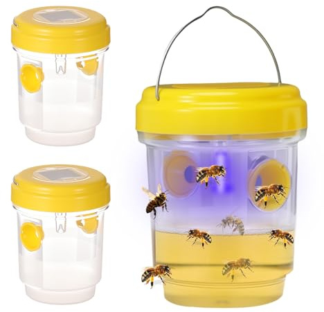 Wespenfalle, 3PCS Solar Wespenfallen, Wespenfalles zum Aufhängen | Wespenfalle für draußen, Anlocken von Mücken Durch LED Licht, Wespen und als Fliegenfalle geeignet Insektenfalle（Gelb）