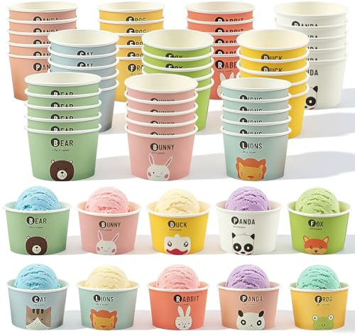 Shyllin Bicchieri di carta per gelato 50 pezzi, Ciotole usa e getta da dessert per cibi caldi o freddi, tazze per coppa di gelato, yogurt congelato (10zoo)