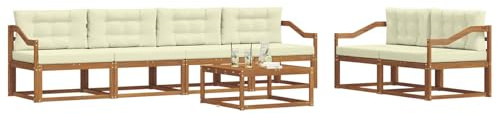 vidaXL Outdoor-Sofagarnitur mit Kissen 7 pcs Natur und Creme, Modernes Garten-Sofagarnitur, langlebige Gartenmöbel, modulare Gartenmöbel, Lounge-Dekor für Poolseiten