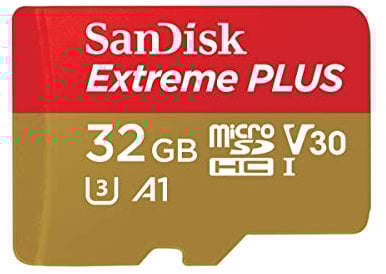 SanDisk Extreme Plus 32 GB MicroSDHC Memory Card, SD Adapter With A1 App Performance And Rescue Pro Deluxe, Up to 100 MB/s, Class 10, UHS-I, U3, V30