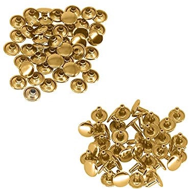 Trimming Shop Leather Rivets 100 Set Double Cap Rivets Tubular Metal Studs for DIY Crafts, Handbag, Belts, Purses, Bags, Shoes, Clothing, Repair & Replacement, 6mm, Gold