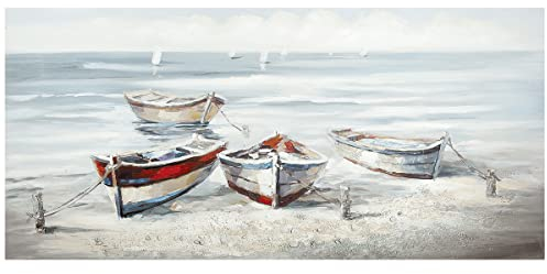 GILDE Bild Gemälde Strand-Boote (B x H x L) 150 x 70 x 0 cm türkis/Sand/rot/blau, 3D, handgemalt