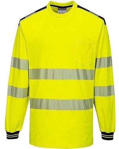 Portwest T185 Lightweight PW3 Hi-Vis Cotton Comfort T-Shirt L/S Yellow/Black, Large