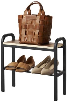 Yamazaki 4788 TOWER Schuhregal mit Holzbrett, schwarz, Stahl/Schichtholz, minimalistisch, 48 x 19 x 46 cm