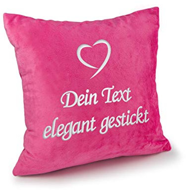 Direkt-Stick.de Kissen mit Namen Bestickt, Dekokissen 40x40 mit Füllung, Kuschelkissen PERSONALISIERT mit Stickerei und Herz gestickt, Kuschelkissen plüsch Geschenk, Geschenkidee (pink)
