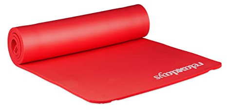 Relaxdays Unisex – Erwachsene Yogamatte, 1 cm dick, für Pilates, Fitness, gelenkschonend, mit Tragegurt, Gymnastikmatte 60 x 180 cm, rot