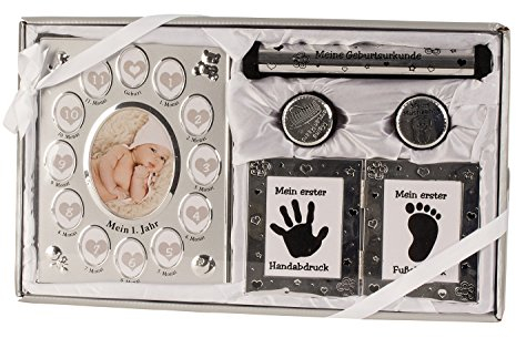 Babyset mit Bilderrahmen Handabdruck Fußabdruck Geschenkset + 2 Dosen