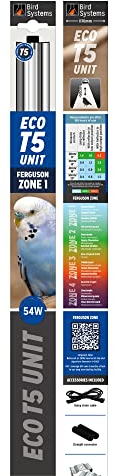 Bird Systems Reptilienleuchte - Eco T5 Unit Ferguson Zone 1-54W (1170 mm) - 1 Stück, Weiß, Fluoreszierend, 54 Watt, Reflektor (R), Indoor, 240V AC, G13, T5 1/2, 85 CRI, 2,4% UVB, 1,0 UV-Index