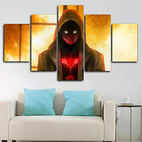 GFHFG Red Hood Super-Héros Batman Tableau Mural 5 Panneaux Impression Photo Toile 5 Panneaux Muraux Image À l'huile 5 Parties Tableau Decoration Murale 5 Parties Image sur Toile 150X80Cm