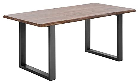 Woodkings® Esstisch Bullwer Holz Palisander, Metallfuß, Tisch mit Baumkante, Baumtisch, Baumkantentisch, Echtholz modern, Design, Massivholz, Küchentisch, Esszimmermöbel (170x90 cm, schwarz)