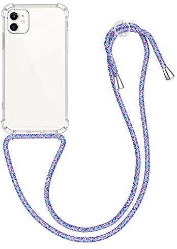 kwmobile Crossbody Case Compatible with Apple iPhone 11 Case - Clear TPU Phone Cover w/Lanyard Cord Strap - Transparent/Lavender/Violet/White
