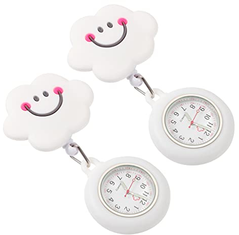 2 Stücke Uhr Einziehbare Taschenuhren Niedliche Wolken Muster Uhren Krankenpflegeuhr FOB Uhr Geschenke für Doktorkrankenschwester Damen