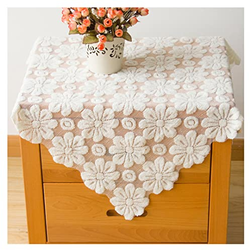 Tsangbaby Lace Hollow out Tablecloth White Sunflowers Bedside Tablecloth Multifunction Microwave Dust Cover for Furniture Decor 80x80CM