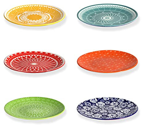 Annovero Platos decorativos para aperitivos, juego de 6 bonitos platos de postre de porcelana de 6 pulgadas, aptos para microondas y lavavajillas, cero plomo y cadmio