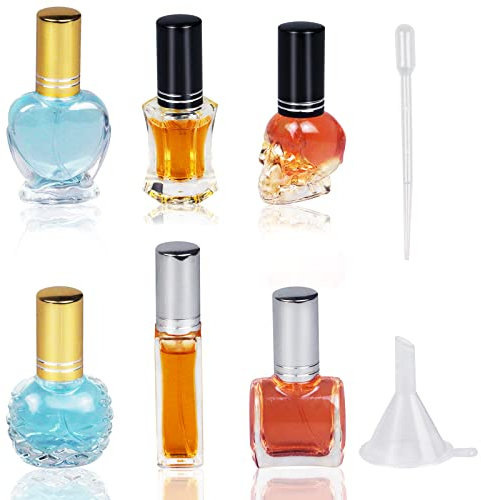 PEPOYO AI Sprühflasche klein 6 Stück Zerstäuber Transparente Reise Glas Parfümzerstäuber Nachfüllbar,6-15 ml,6 Formen