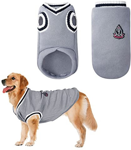 VSSHE Hundepullover,College Stil Warmer Pullover Katzenkleidung Warme Hunde Pullis Fleece Haustiermantel Welpenpullover Pullover Kleidung Haustier Kostüm Welpenpullover für Kleine Mittelgroße Grau-2XL